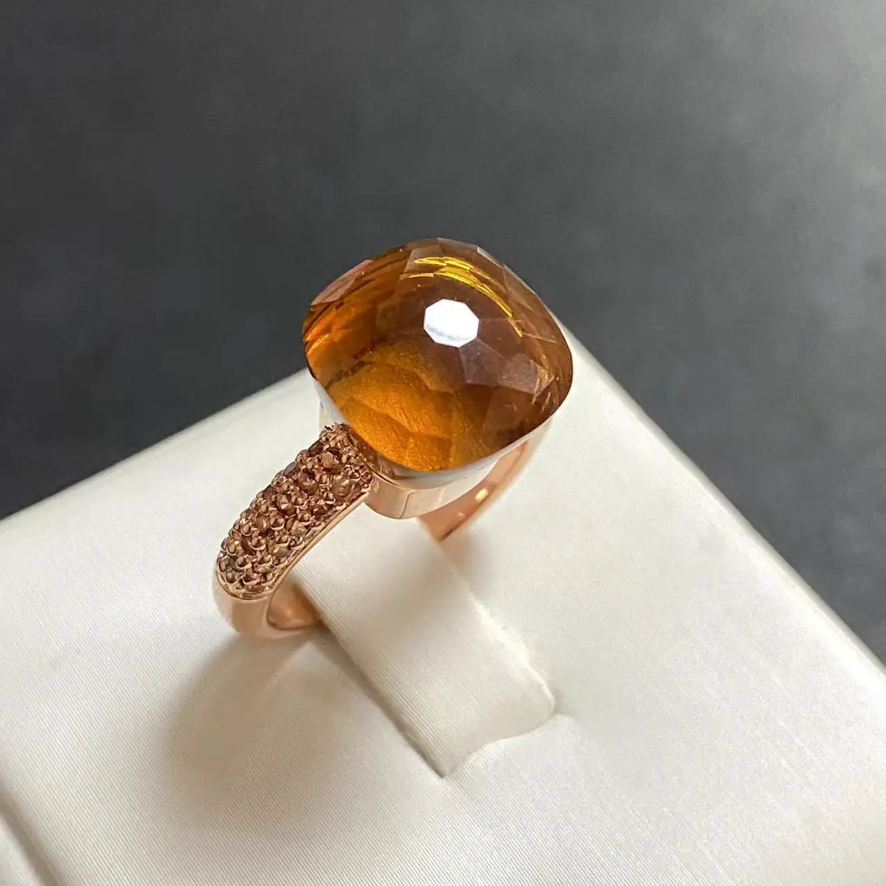 

Pomellato Ring 11.6mm Big Stone Candy Color Crystal Ring Inlay Brown Zircon Crystal Ring For Women Fashion Jewelry Gift