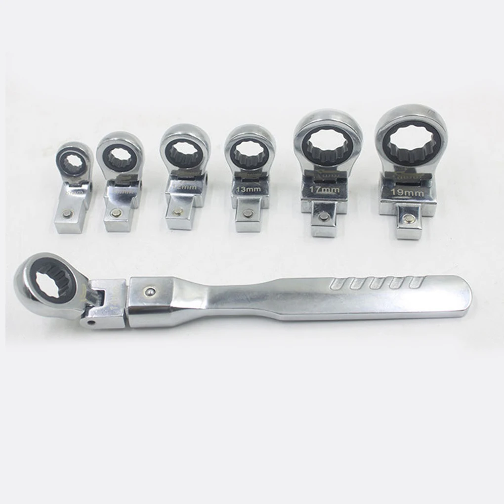 

Home Rotatable Ratchet Wrench Set 8-19mm Metric 180 Degree Rotatable Woodworking Workshop Ratcheting Spanner Portable Hand Tool