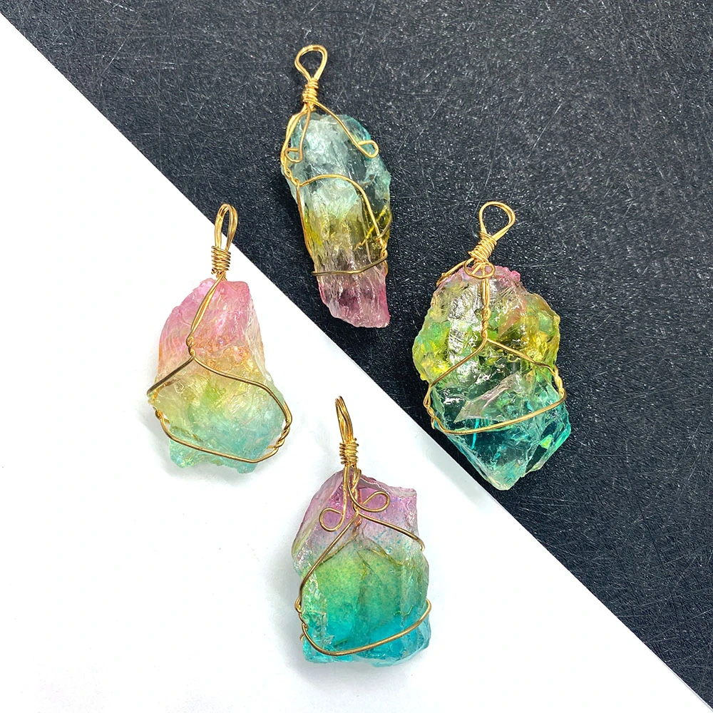 

Natural Stone Crystal Irregular Shape Pendant Winding Copper Wire Iridescent Crystal Pendant for DIY Jewelry Necklace Accessorie
