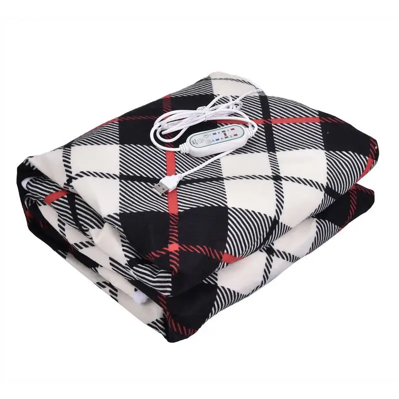 

USB Electric Heating Blanket Warm Mink Red Plaid 3-speed Adjust Temperature Soft Winter Heated Blankets And Throws For Elderly