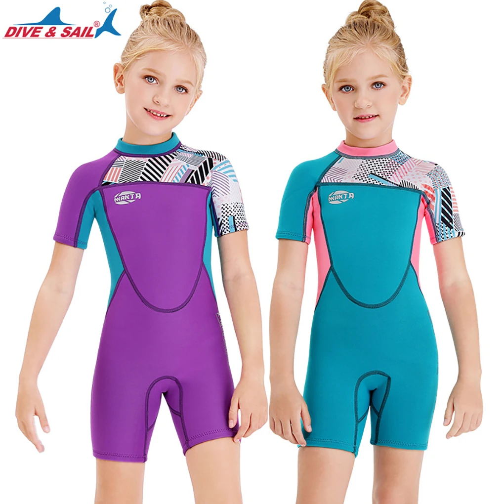 

Girls Wetsuits Sunprotection Diving Suit Quick Drying Neoprene Wetsuit Short Sleeved Pants Swimsuit Purple XXL