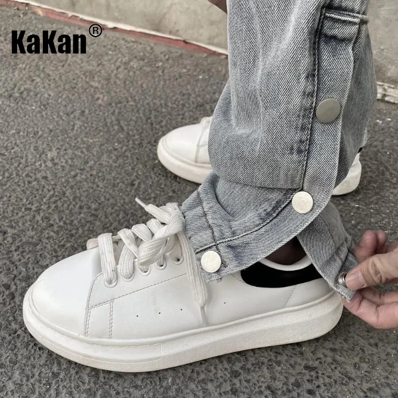 Kakan - New Side Breasted Jeans for Men, Summer High Street Hip Hop Straight Sleeve Loose Versatile Long Jeans K33