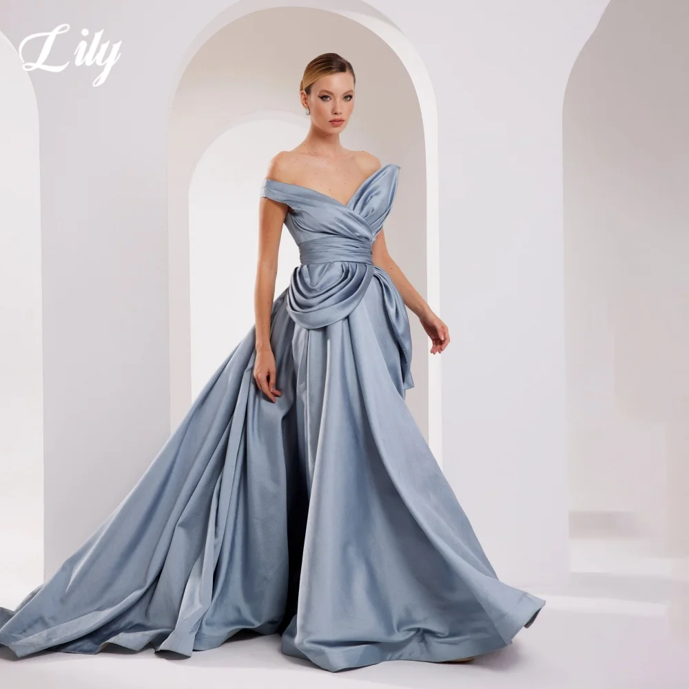 Элегантное платье для выпускного вечера Lily Blue с v-образным вырезом и открытой