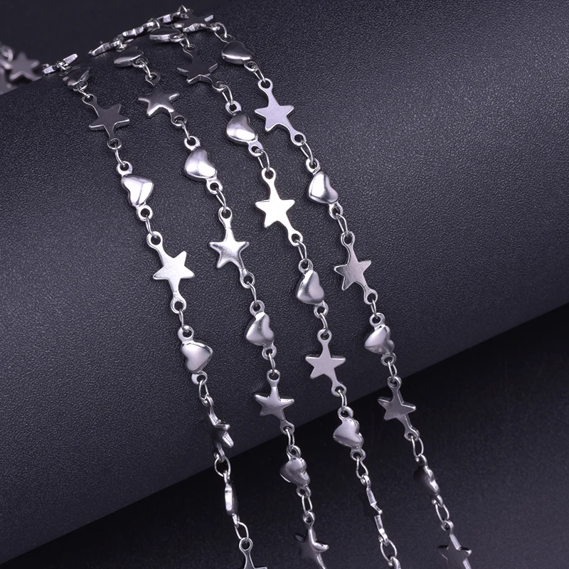 Купи Classic Silver Tone Star Heart Stainless Steel Link Chain DIY Vintage Necklace for Women Bracelets Anklet Jewelry Making Finding за 95 рублей в магазине AliExpress