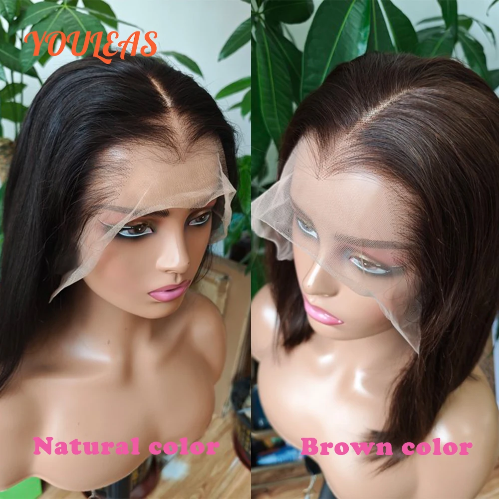 Фото Lagos Hairline Прямой Боб Парик Человеческих Волос Короткие Темно-русые 13x4 HD Кружевные Фронтальные Бесклеевые Парики Предварительно Сорванные Готовые Для Ношения №5