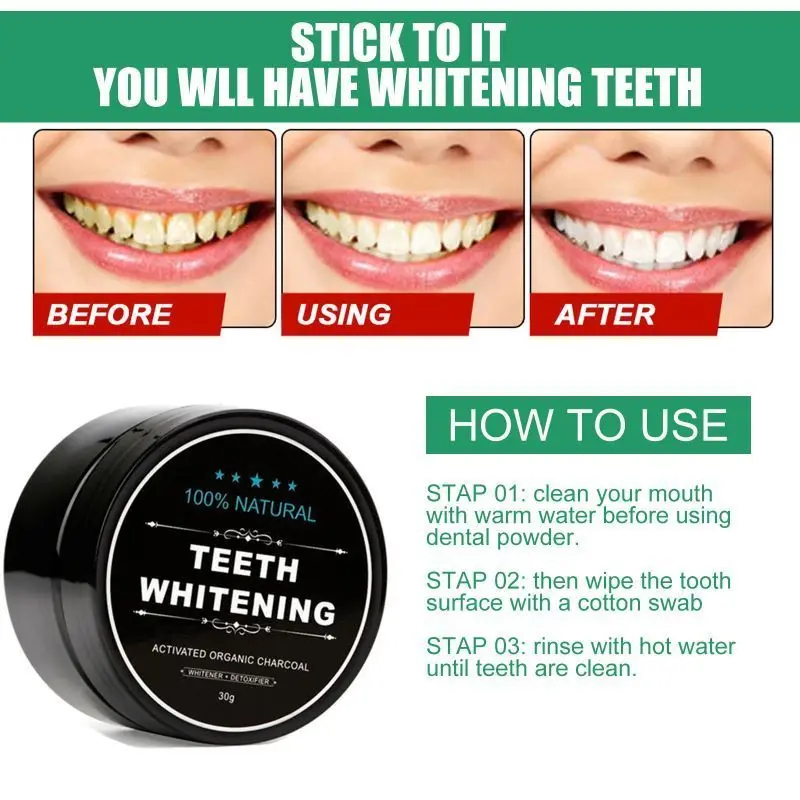 Teeth Whitening Powder Oral Treatment Natural Activated Charcoal Bright Dental Fresh Breath Remove Plaque Stains Hygiene Care images - 6