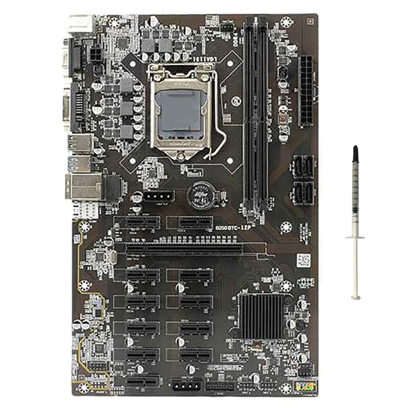 B250 BTC Mining Motherboard with CPU Thermal Grease 12 PCI-E Graphics Card Slot LGA1151 DDR4 DIMM RAM SATA3 Motherboard