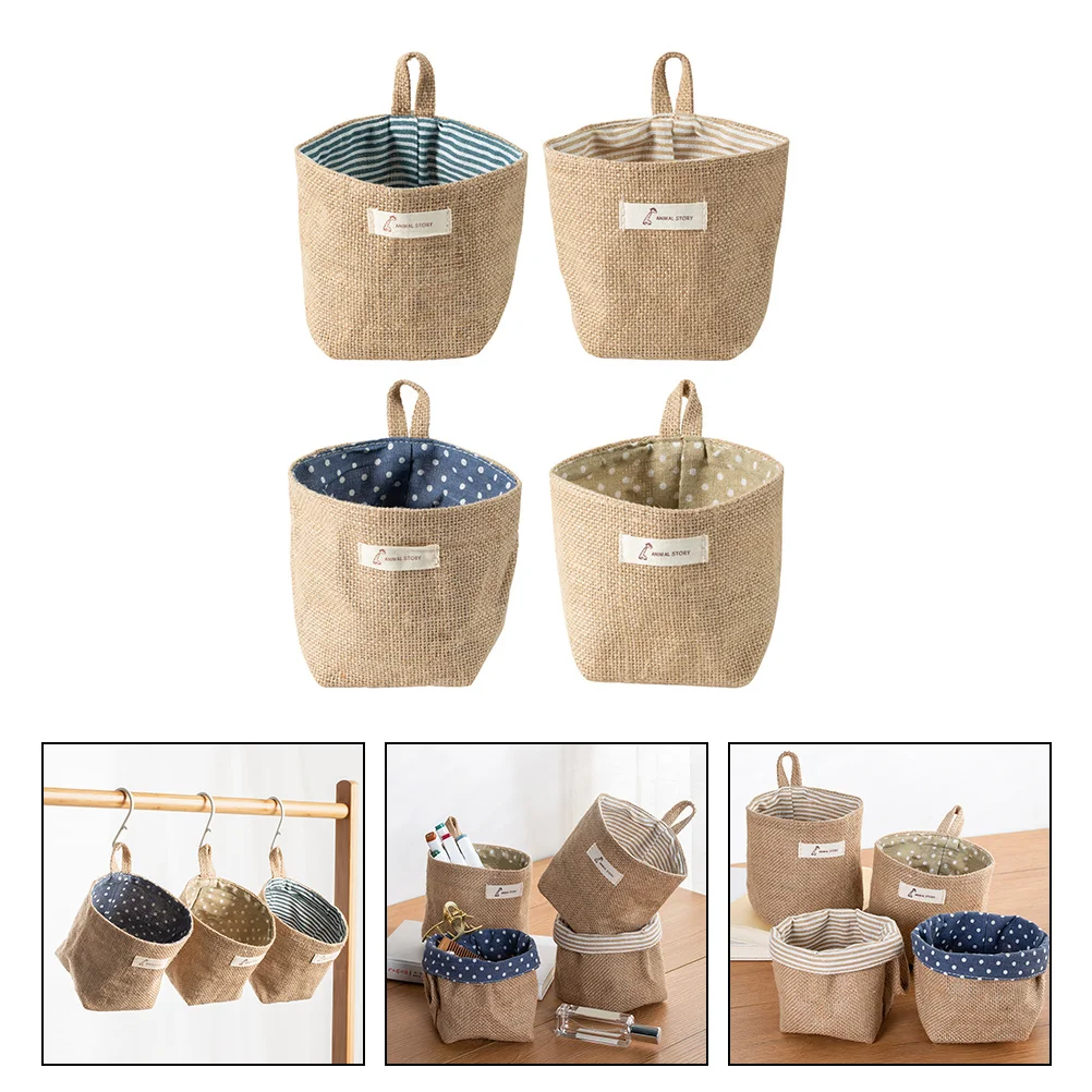 

4 Pcs Hanging Pouches Cotton Linen Grocery Bags Wall Door Hanging Storage Bags