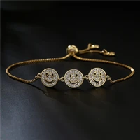 fashion trendy copper plated gold color box chain zircon smiling face jewel bracelet for unisex adjustable valentines day gift