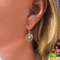 fashion bohemia dangle round moonstone earrings for women girl metal drop natural stone earrings boho party jewelry gift for her