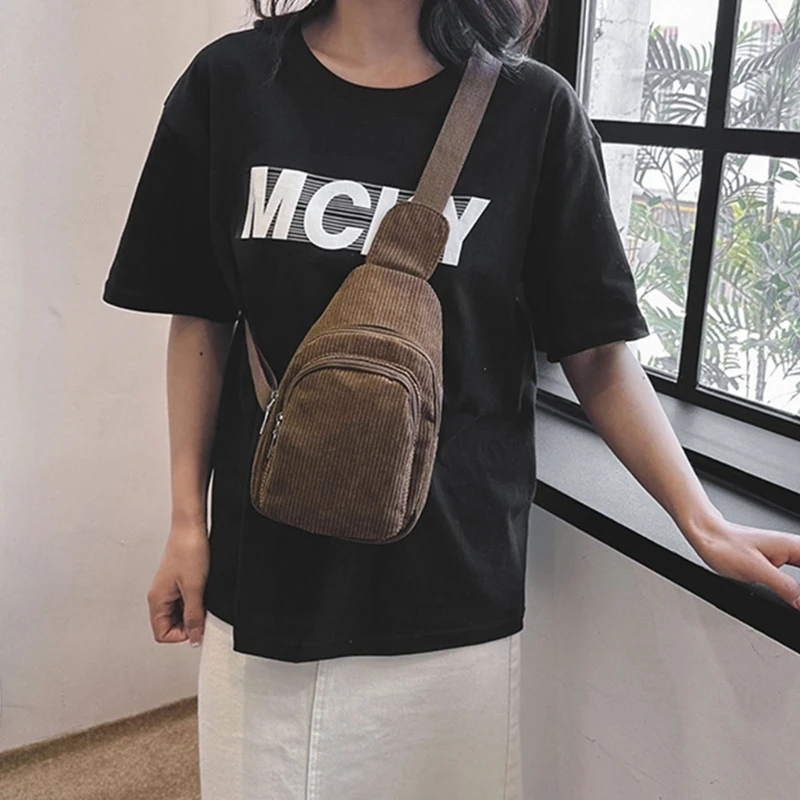 Вельветовая нагрудная сумка на плечо для женщин и девочек дорожная через