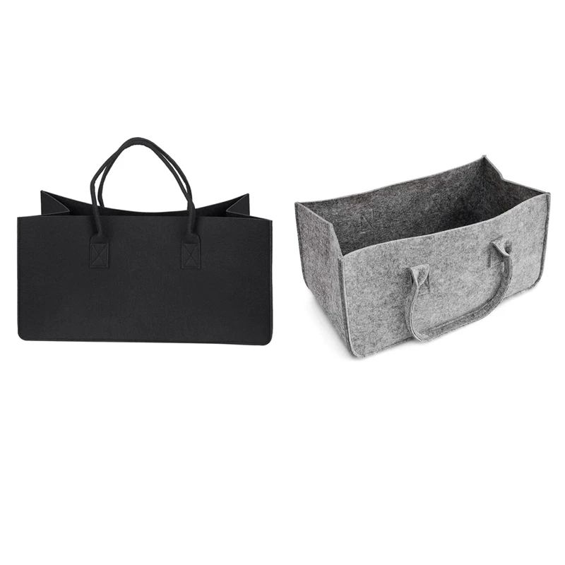 

2 Pcs Felt Storage Bag Large Capacity Casual Shopping Bag, Black & Gray