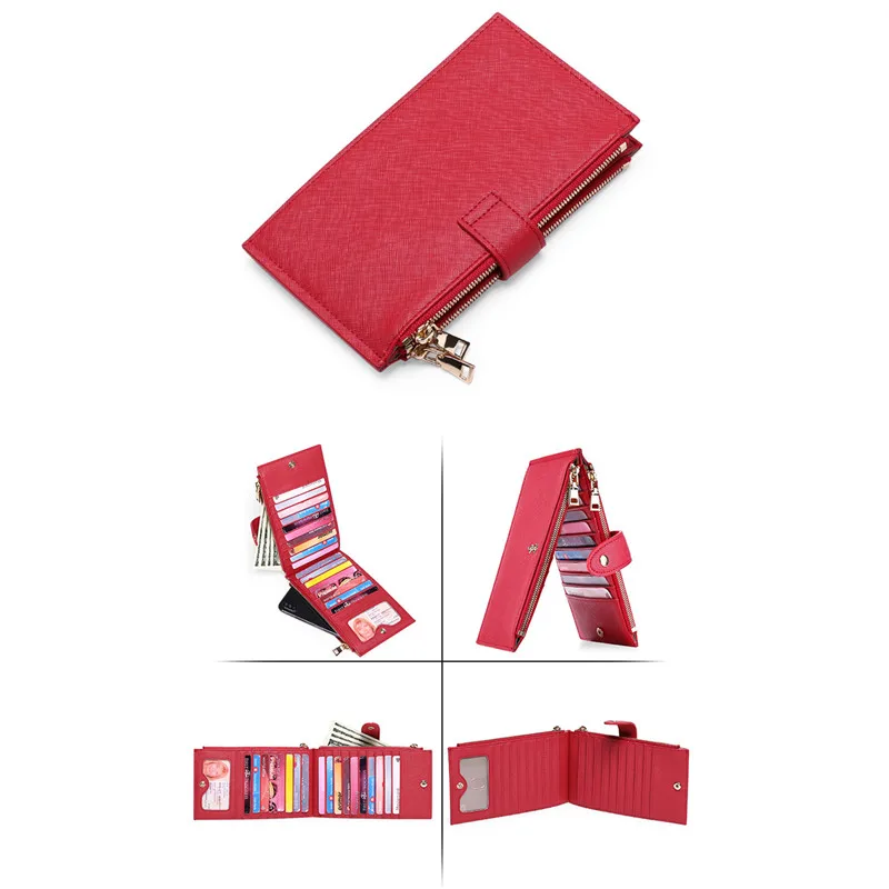 

Женский кожаный кошелек, многофункциональная сумка для карт с защитой от кражи, двунаправленный складной кошелек из искусственной кожи с п...