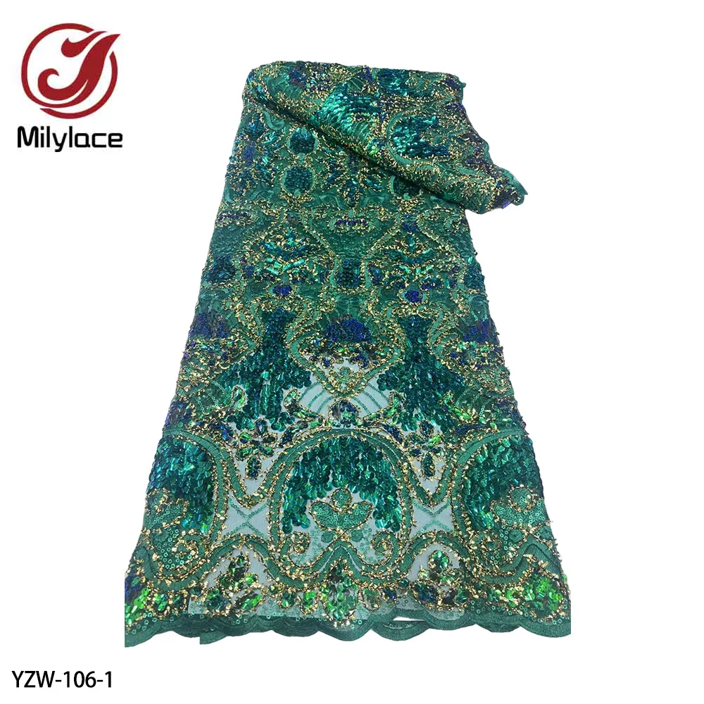 

Nigerian Sequins Lace Fabrics 2023 High Quality African Lace Mesh Fabric French Lace Fabrics for Party YZW-106