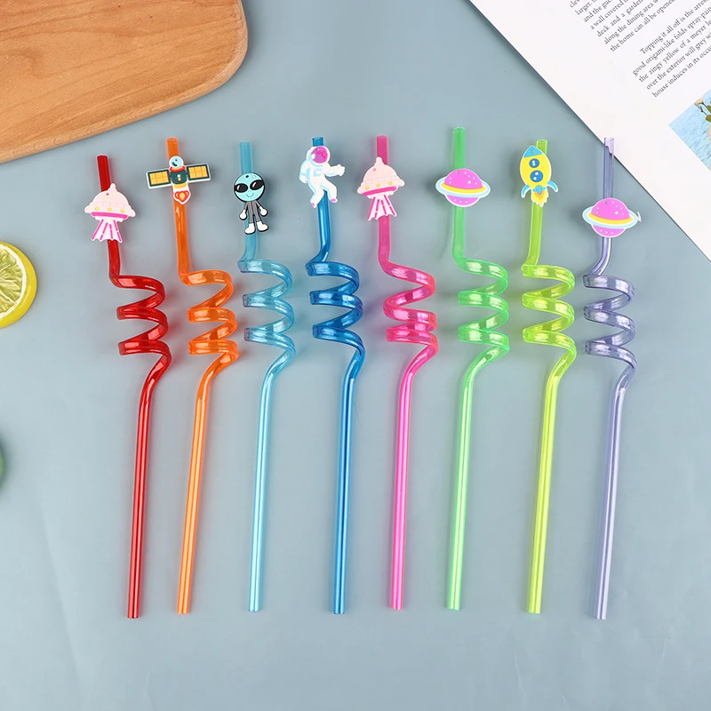 

8Pcs Outer Space Straws Reusable Solar System Plastic Straw Rocket Spaceship Astronaut Satellite Planet Straws for Party Decor