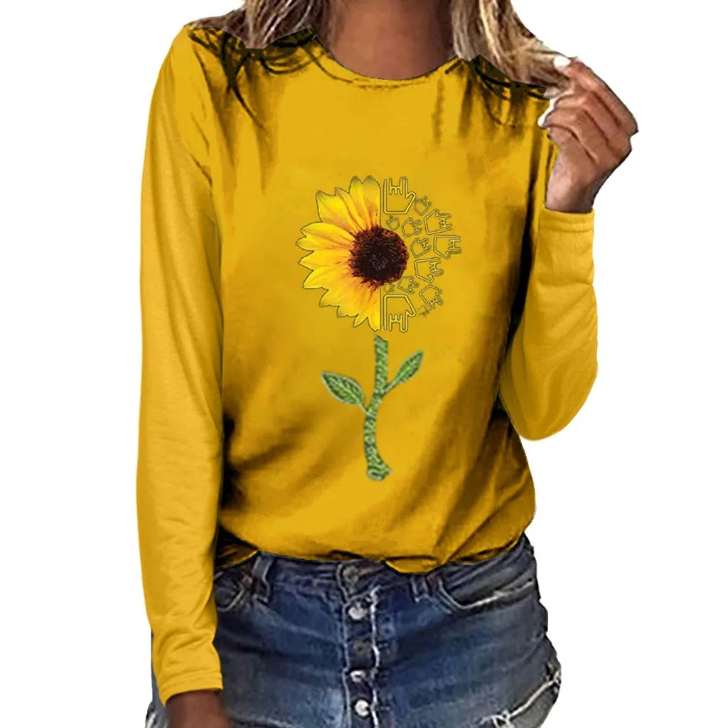 

Women Fashion Print Round Neck Long Sleeved T-shirt Blouse Tops Blue Shirt Women Work Dresses
