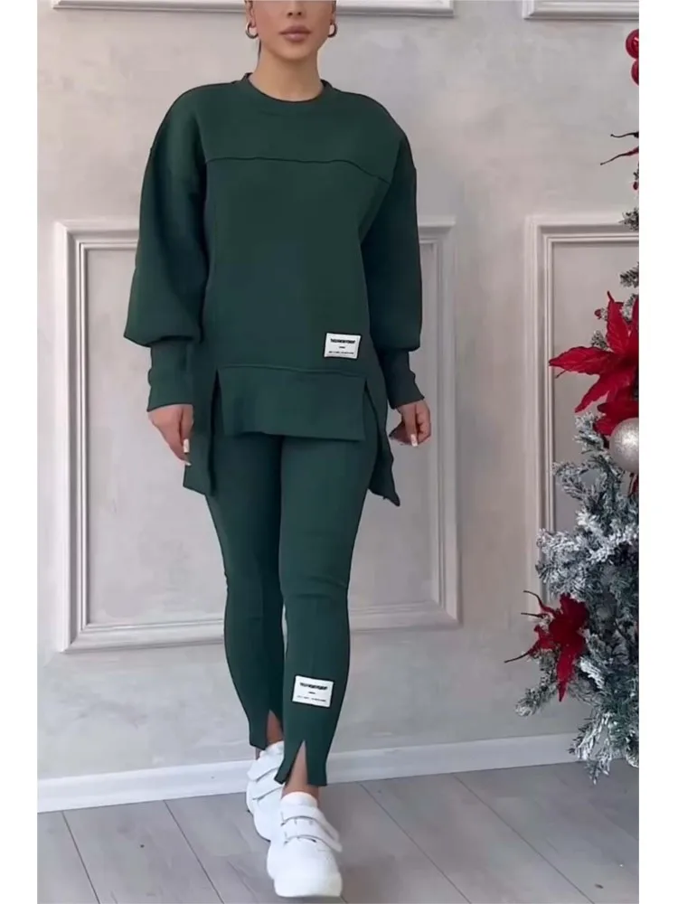 Женский Повседневный Спортивный костюм модный однотонный Свободный свитшот с