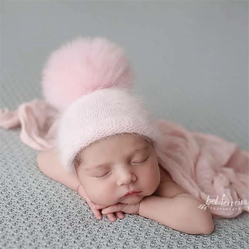 Dvotinst Newborn Baby Photography Props Knitting Mink Handmade Furry Ball Hat Bonnet Fotografia Accessories Studio Photo Props