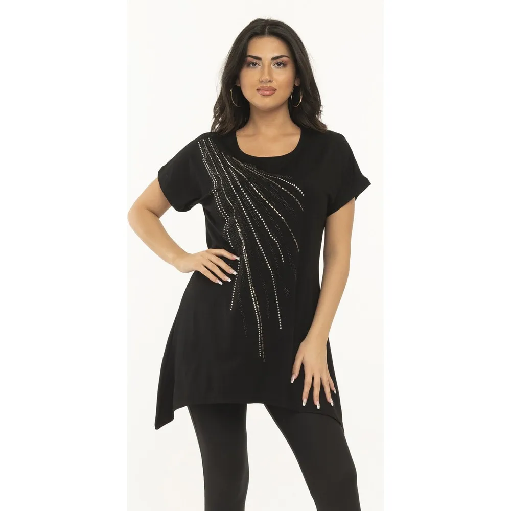 

Асимметричная Туника черного цвета с кубическим цирконием от плеча до Dorlie