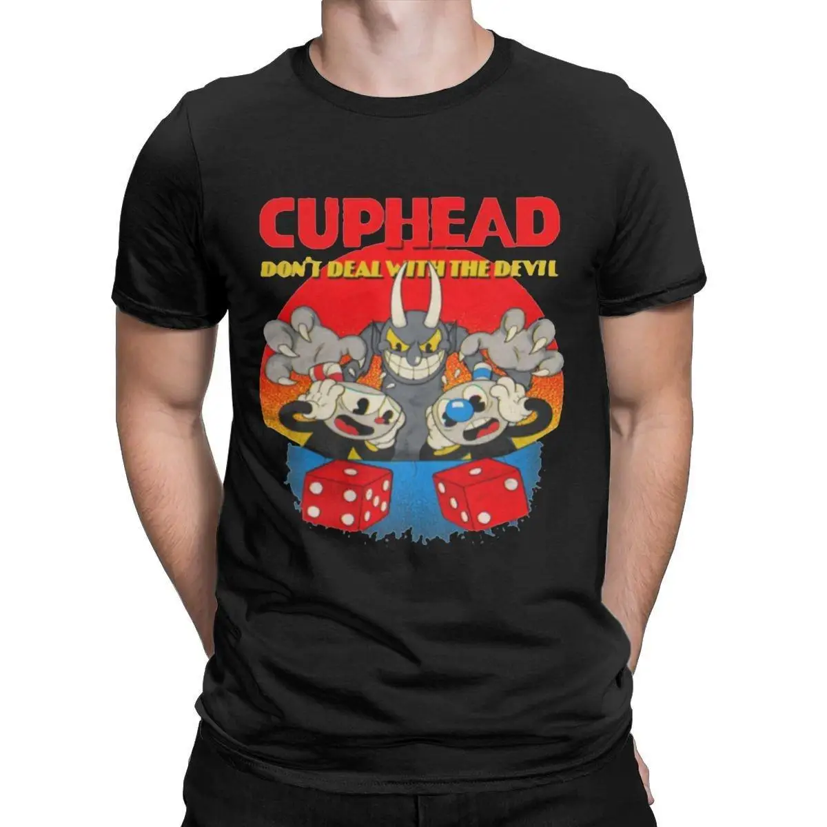 Men's Cuphead Mugman Don't Deal With The Devil T Shirts Cotton Clothes Funny Short Sleeve Crewneck Tee Shirt Summer T-Shirt