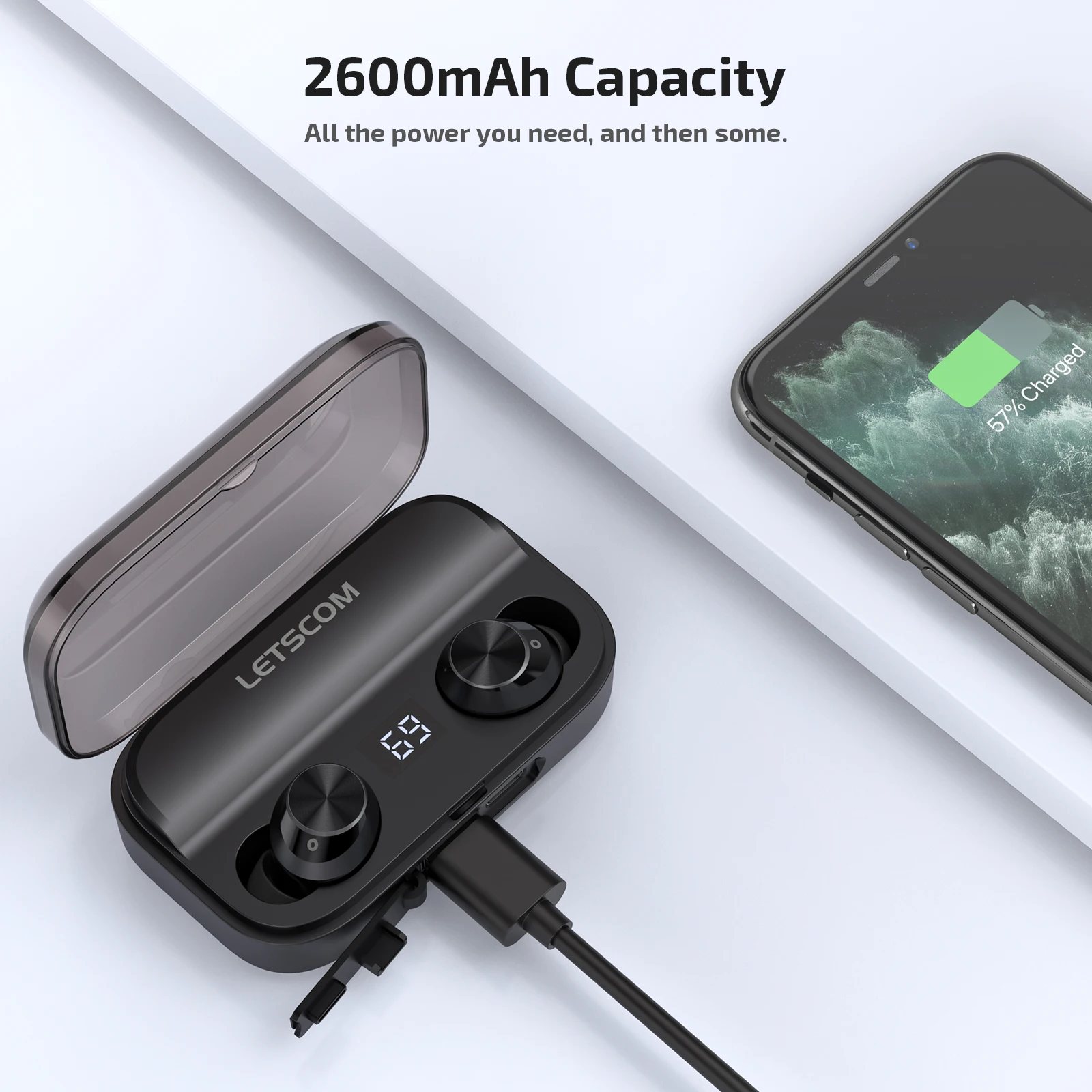 Оригинальные наушники LETSCOM T22 2600 мАч чехол для беспроводной зарядки BT5.0 AB1532 зажим