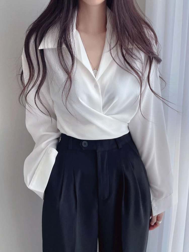 Woherb пикантные Короткие топы модная блузка женская рубашка с длинным рукавом и