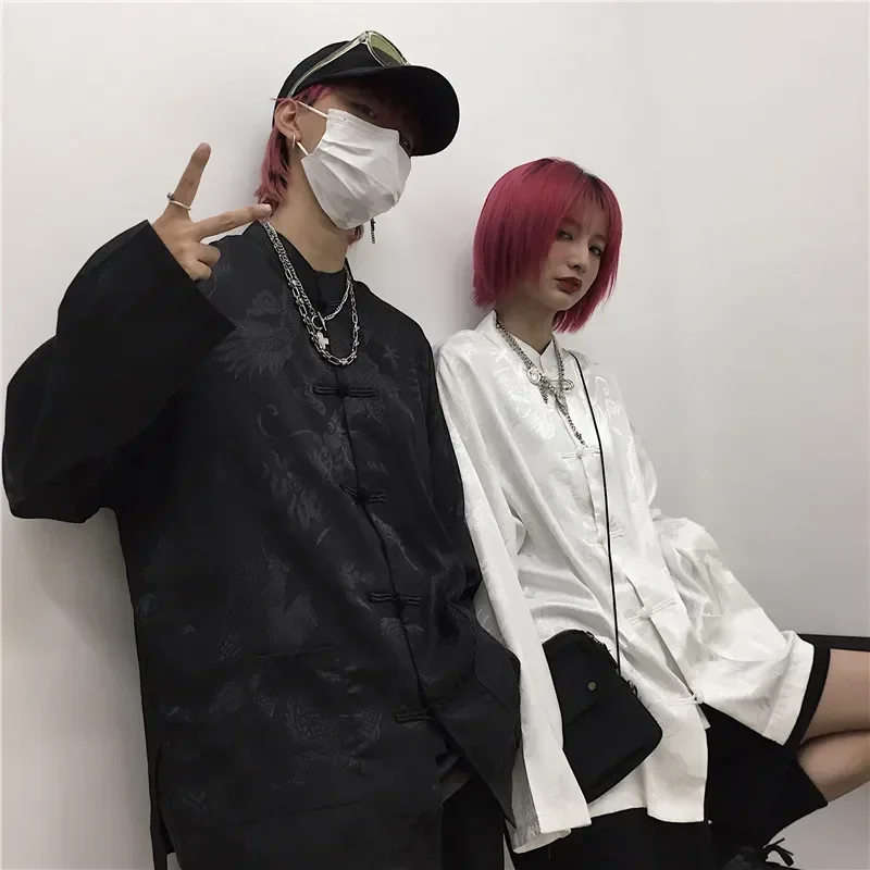 Woherb Женская и мужская блузка с принтом дракона уличная одежда в китайском стиле