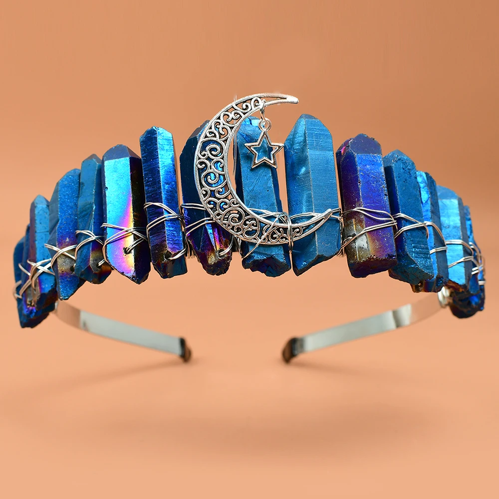 

Hair Jewelry Quartz Tiara Raw Moon Stars Crystal Hair Hoop Mermaid Crown Wedding Battette Bridal Hair Accessories Headpiece