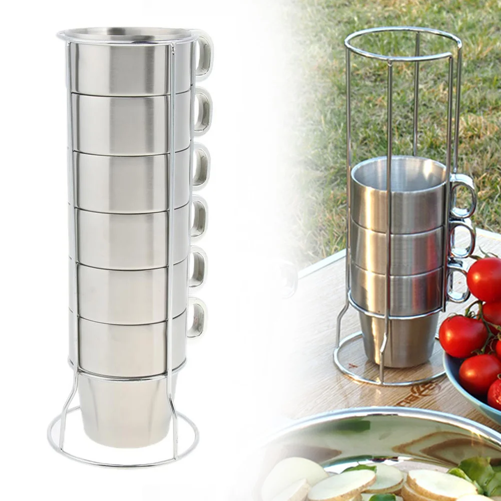 

6.3x8.4x9.5cm/2.5x3.3 X 3.7in Coffee Cup Water Cup Stainless Steel With Cup Holder Anti‑Scald Coffee Cup Heat Insulated