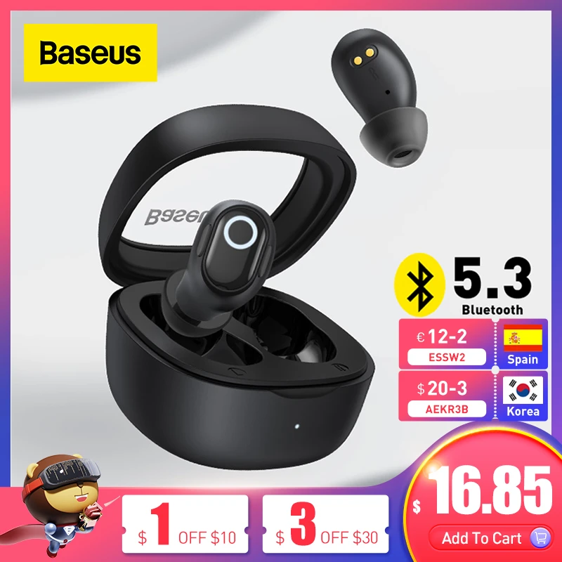 

Baseus WM02 Wireless Earphones TWS Bluetooth 5.3 Headphones, Mini and compact Comfortable wear, 25 hours Long Battery Life