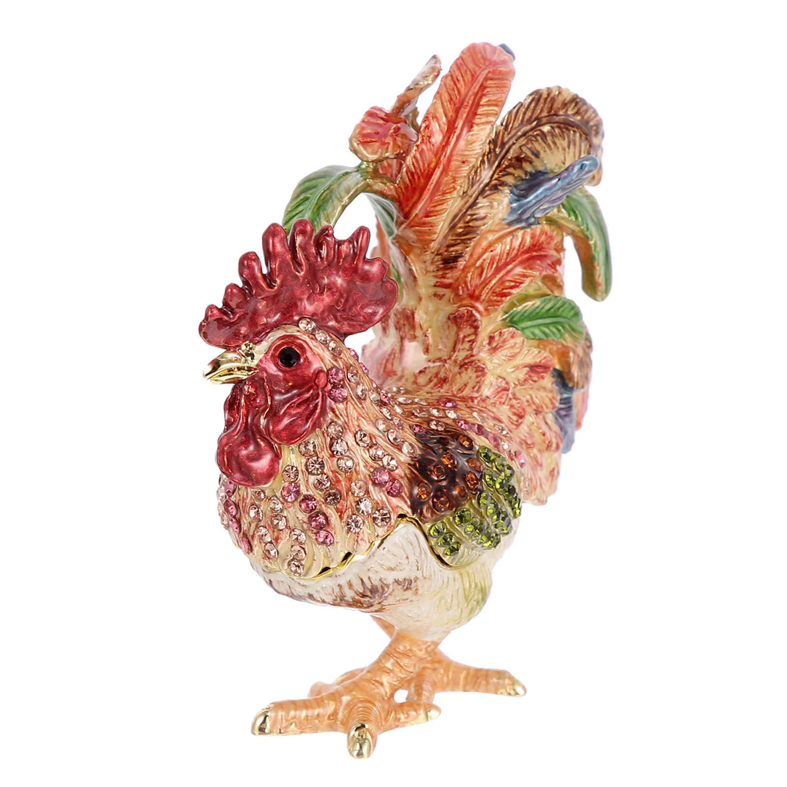 

Box Jewelry Rooster Trinket Chicken Case Animals Ring Holder Vintage Figurine Statue Boxes Organizer Storage Enamel Decorative