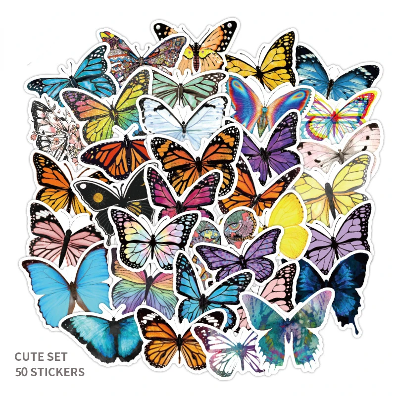 

50pcs Pack Butterfly Stickers for Laptop Skateboard Guitar Stationery Stickers DIY Fridge Car Bottle Decals Kids Toys
