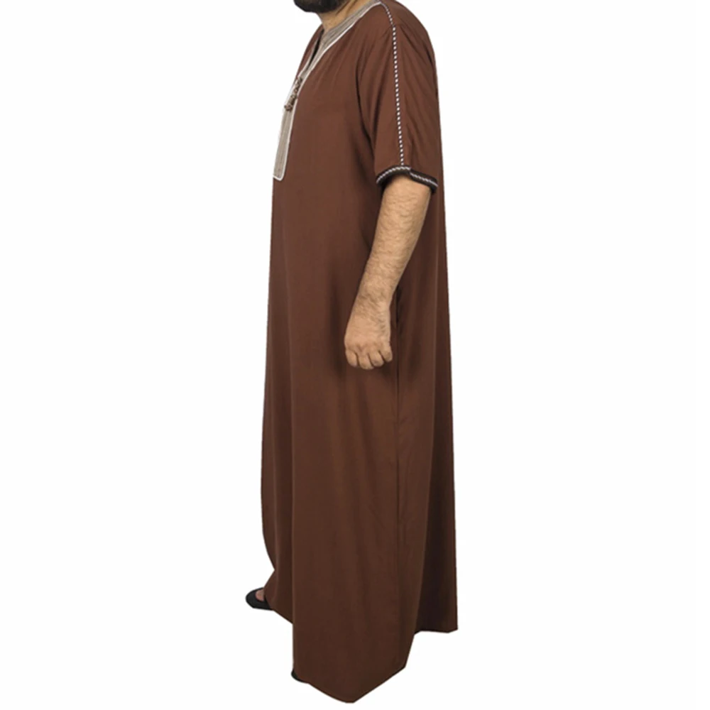 2023 Islamic Abayas Muslim Men Clothing Dubai Thobe Arabic Dress Men's Kaftan Brown Kameez Saudi Arabia Robe Jalabiyat Ramadan