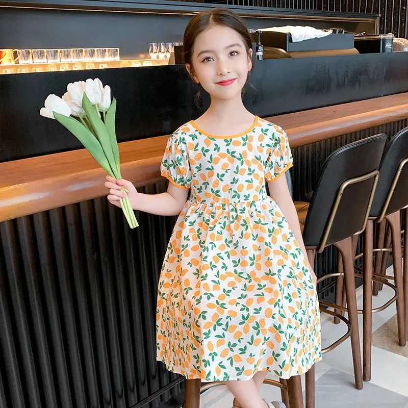 

Girls Summer Dress Baby Short Sleeve 9 Kids Clothes Fashion 10 Girl Children's 8 Princess Floral Dress 7 12 5 Girl Size 2023 New