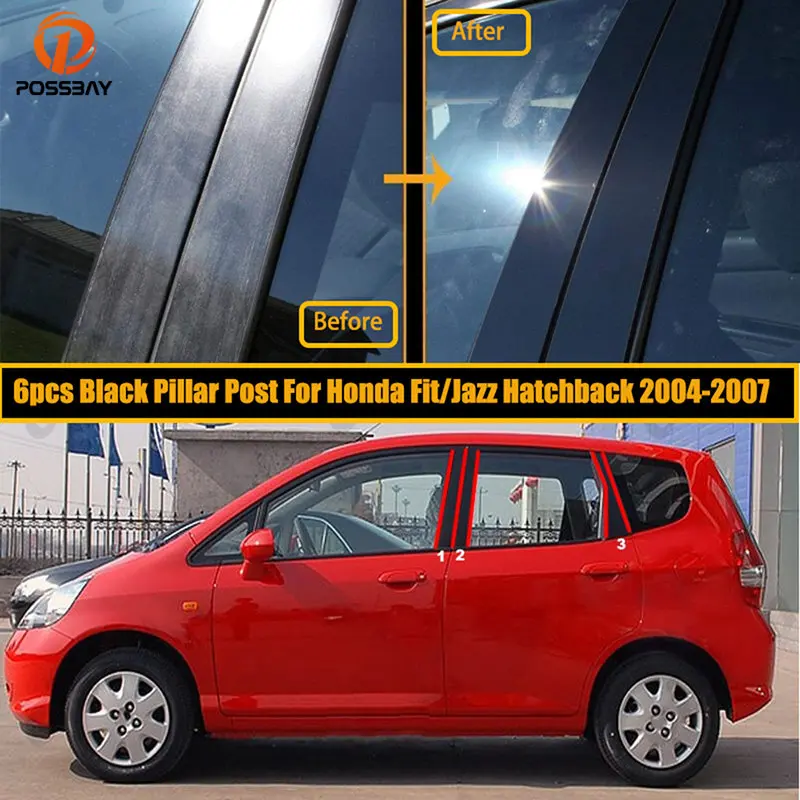 

6 шт. автомобильные глянцевые черные столбы для стойки двери окна отделка Наклейка Обложка для Honda Fit/Jazz 5 дверей хэтчбека 2004-2007 аксессуары