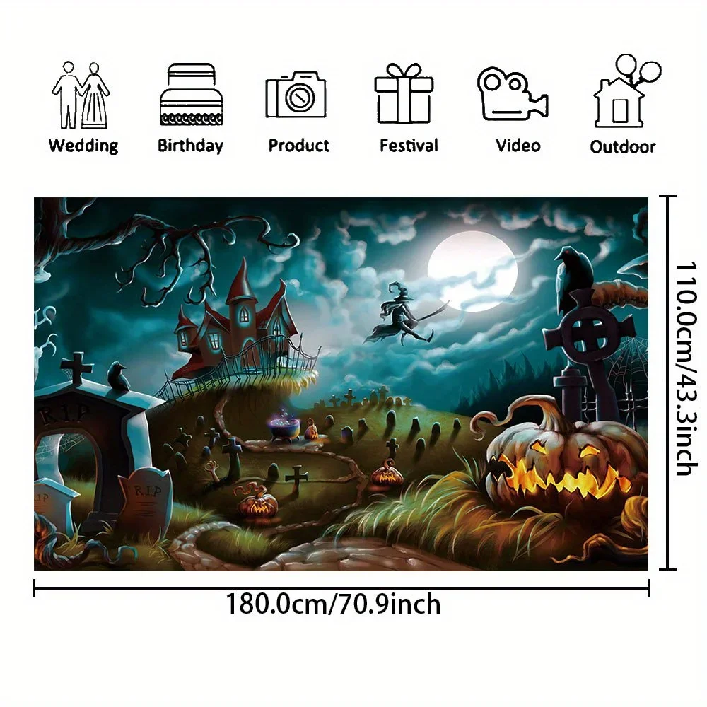 Фон для фотосъемки на Хэллоуин вельветовый узор с темным кладбищем каменной