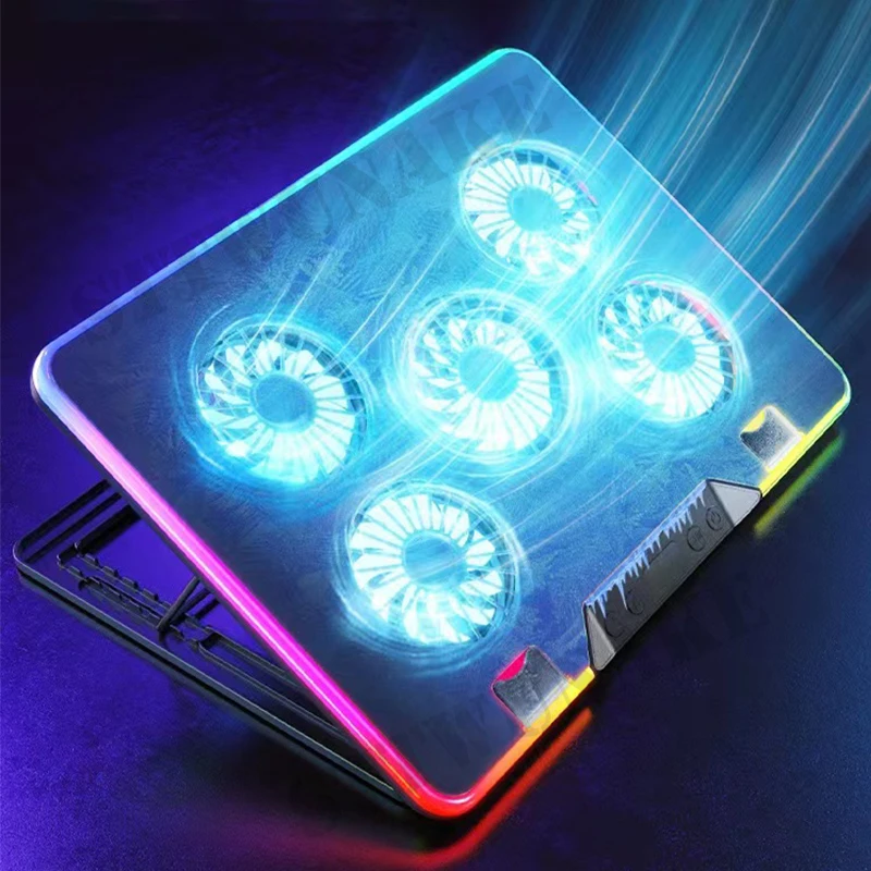 Gaming Laptop Cooling Stand RGB Notebook Radiator Stand Aluminum Alloy Ultra-thin Radiator 5 Fans Adjustable Cooler 11-17 Inch Gaming Laptop Cooling Stand RGB Notebook Radiator Stand Aluminum Alloy Ultra-thin Radiator 5 Fans Adjustable Cooler 11-17 Inch