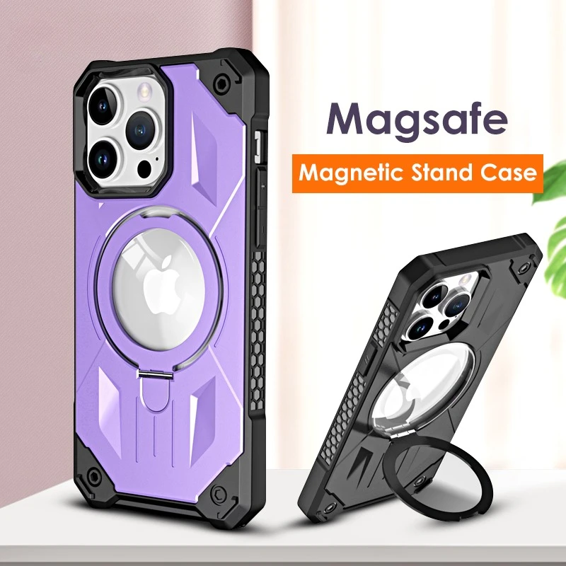 

Luxury Magnetic Stand Armor Phone Case For iPhone 14 13 12 11 Pro Max 14 Plus Ring Holder PC Cover For Magsafe Wireless Charge