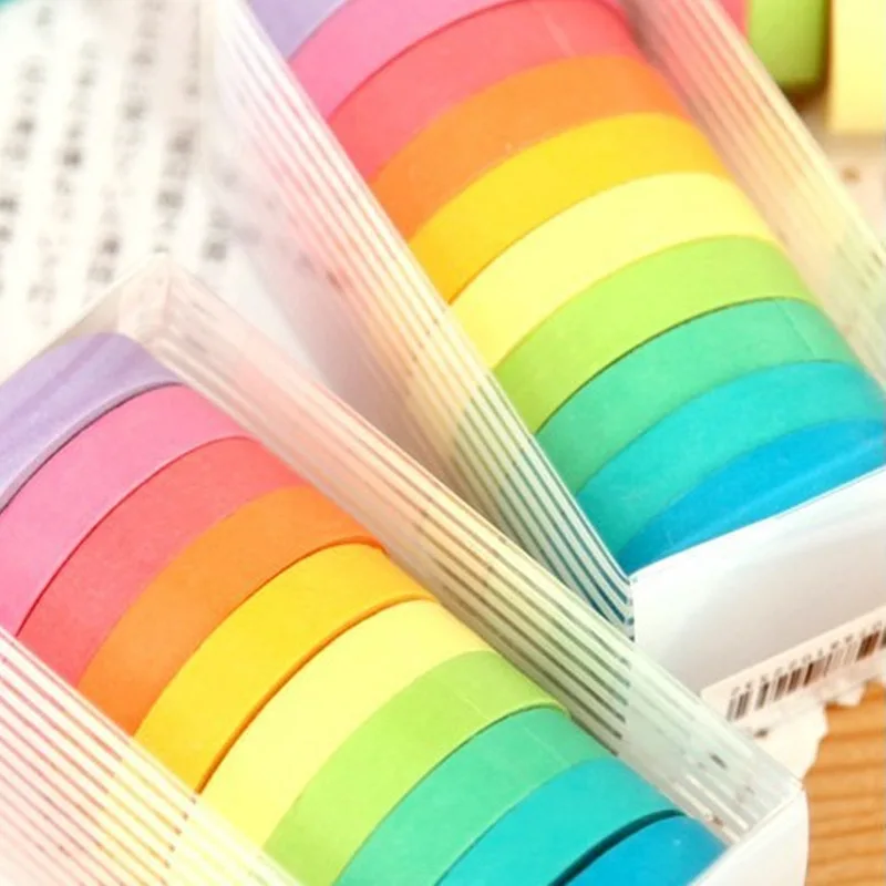 

10 Rolls Rainbow Washi Tape DIY Kids Stickers Masking Paper Set Solid Colored Painters Tape Students School Stationery Supplies
