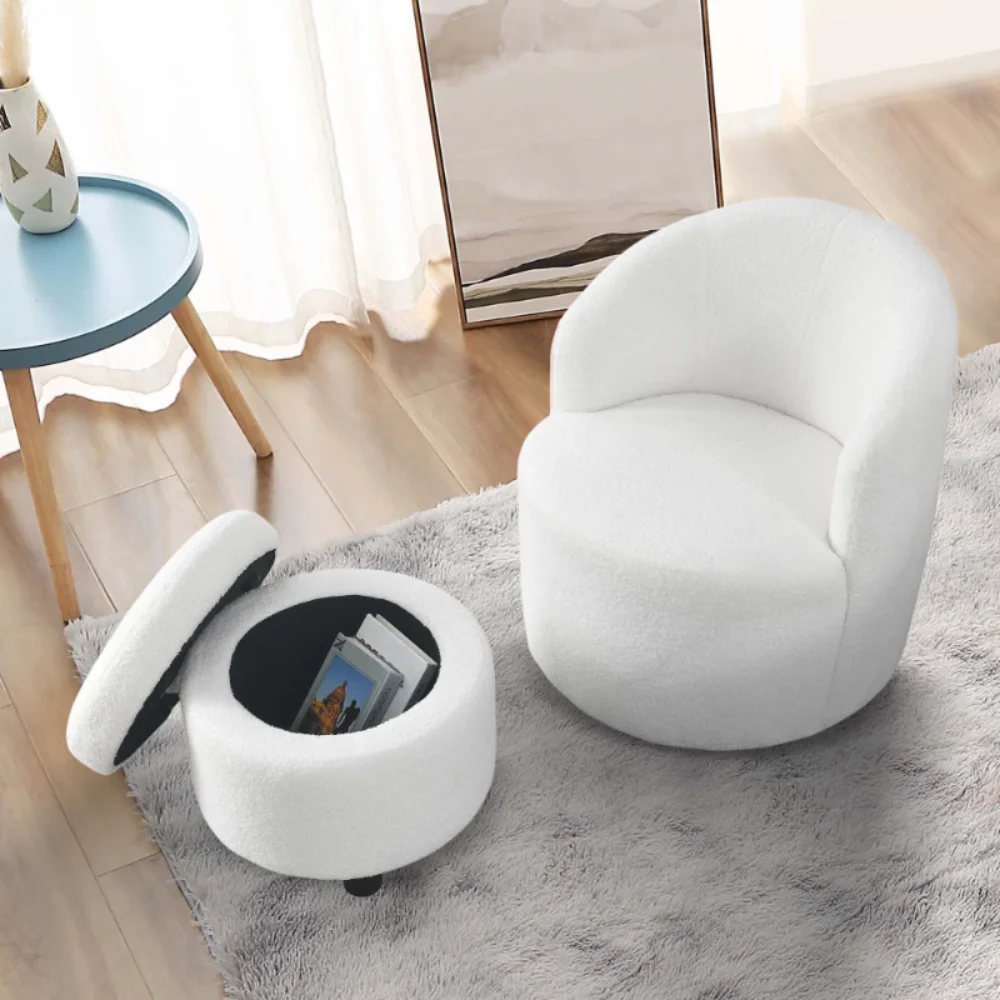 

Aukfa Swivel Accent Chair with Storage Ottoman, Upholstered Swivel Barrel Chair for Living Room - White