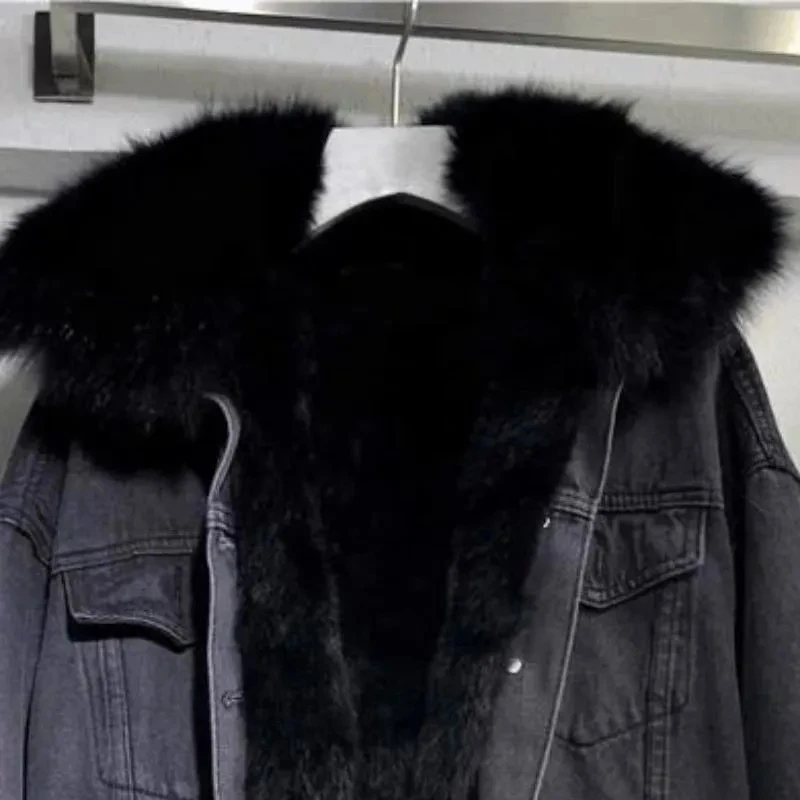 Thick warm Denim Parkas Female Winter Detachable Plus Velvet Jacket Vintage Cotton Denim Jacket Women Denim Coat