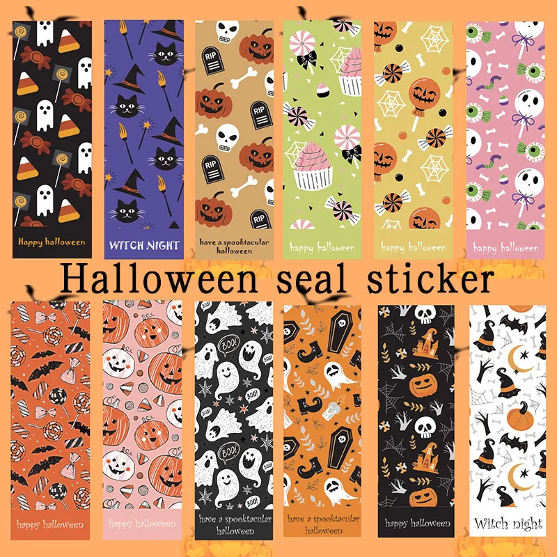 

30-90pcs 9*3CM Happy Halloween Stickers Pumpkin Witch Skull Sealing Labels Scrapbooking for Holiday Gift Package Decor Sticker