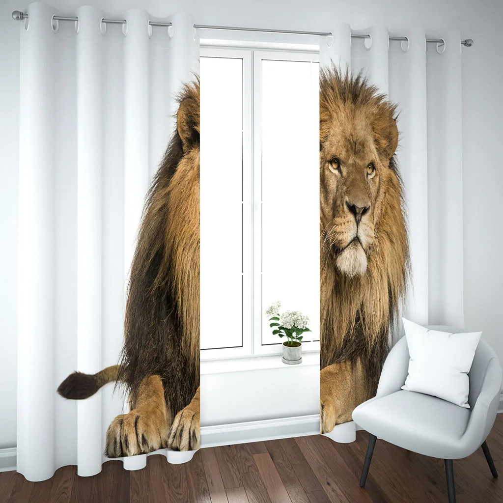 Customized Luxury Curtain For Living Room Animal Lion Modern 2 Pieces Window Bedroom Home Decor