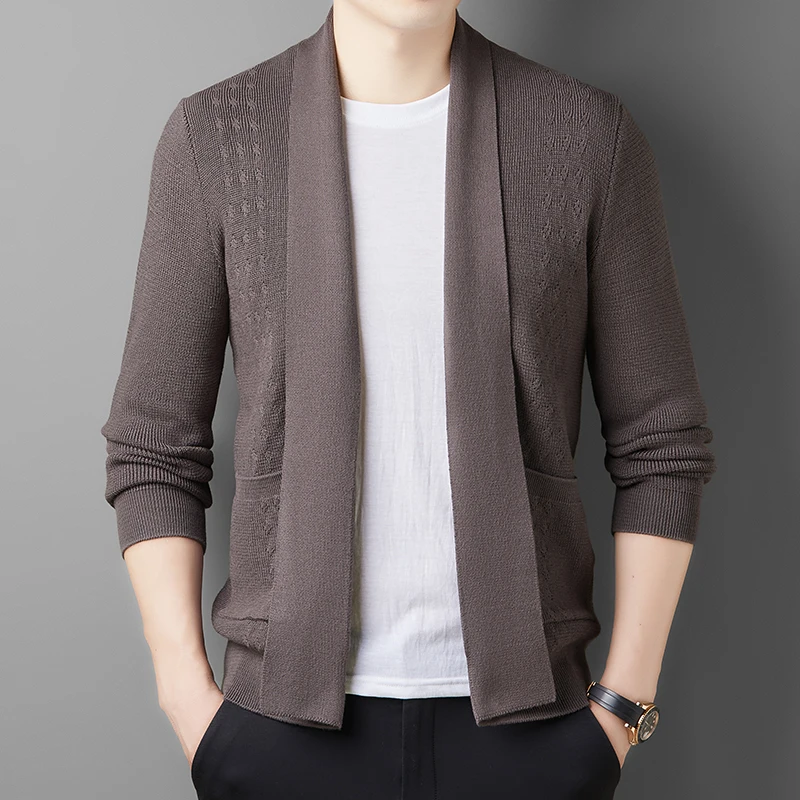 Męski gruby dzianinowy kardigan wewnątrz żakardowego swetra na co dzień wiosenny i jesienny koreańska wersja trendu przystojny płaszcz