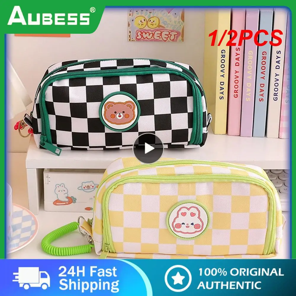 

1/2PCS Portable cartoon bear pencil case with pen insert animal cute pencil bag school student stationery storage bag canvas