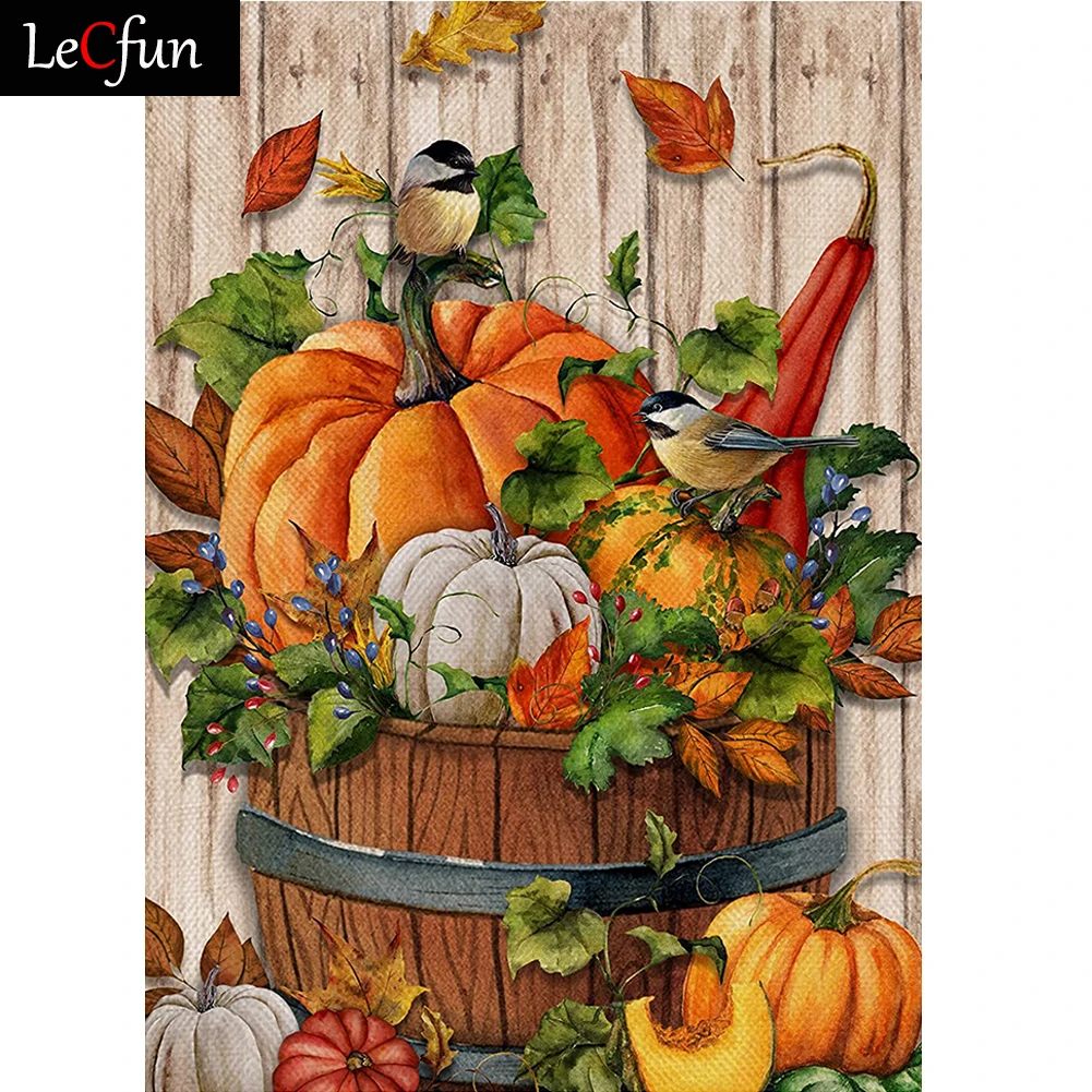 

LeCfun Diamond Painting Kits Autumn Pumpkins Harvest Maple Leaves Birds Full Drill Round/ Square Beads Diamonds Art Craft Gift