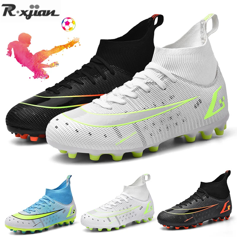 Football Boots Men Professional Adult Artificial Leather Soccer Shoes Artificial Glass For Kids Boys High Ankle Soccer Cleats