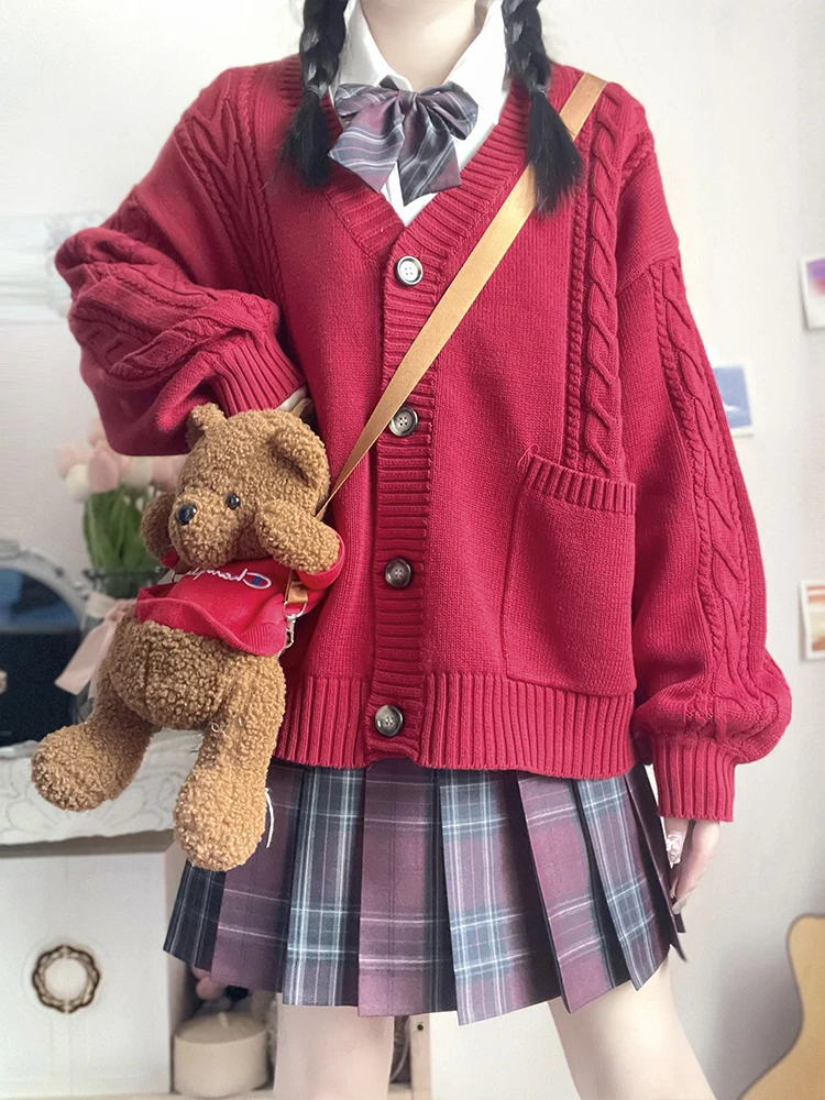 Haiyue Socie JK Вязаная верхняя одежда Твист новогодний красный свитер Рождественская