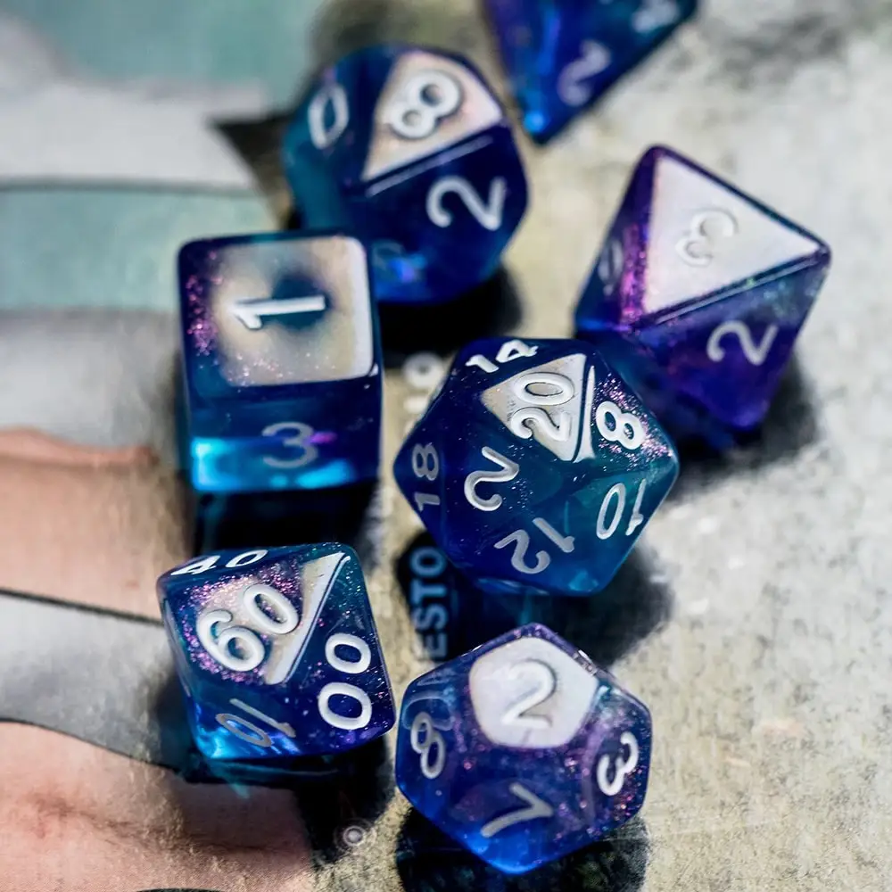 Poludie 7 шт./компл. Фиолетовый Синий блестящий игральные кости DND набор D4 D6 D8 D10 D % D12 D20