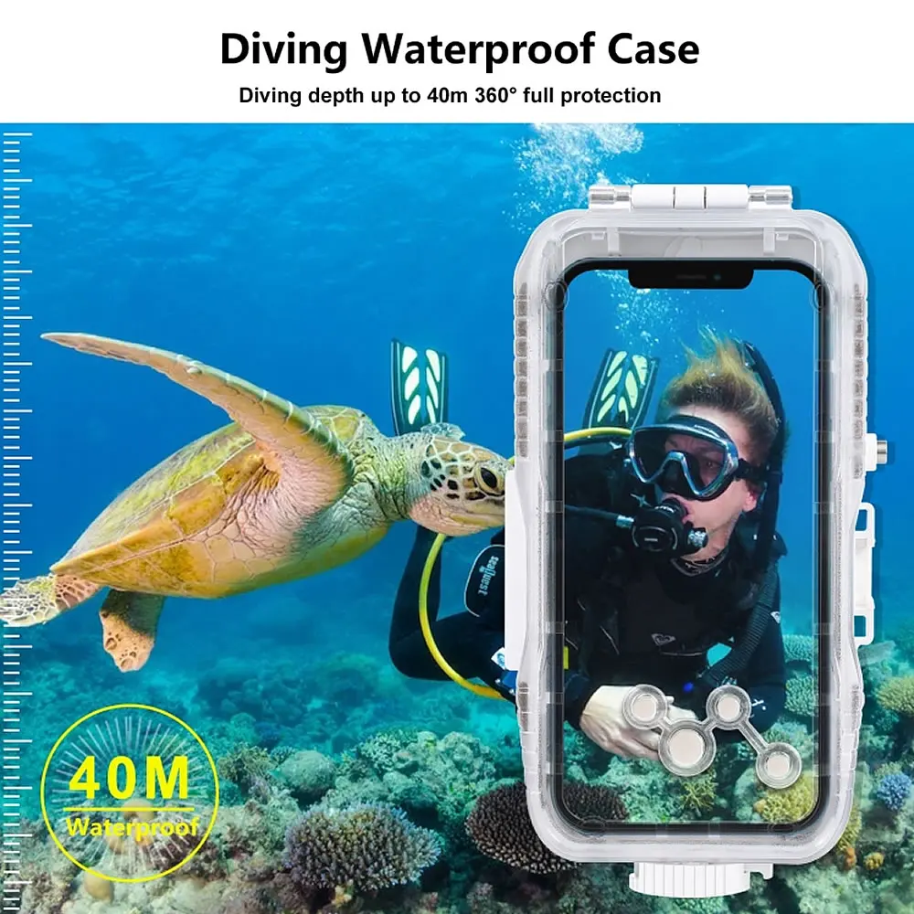 

Diving Snorkeling 40m/130ft Waterproof Case Video Photo Taking Underwater Shot Housing Cover For iPhone 11 12 13 Pro Max Mini
